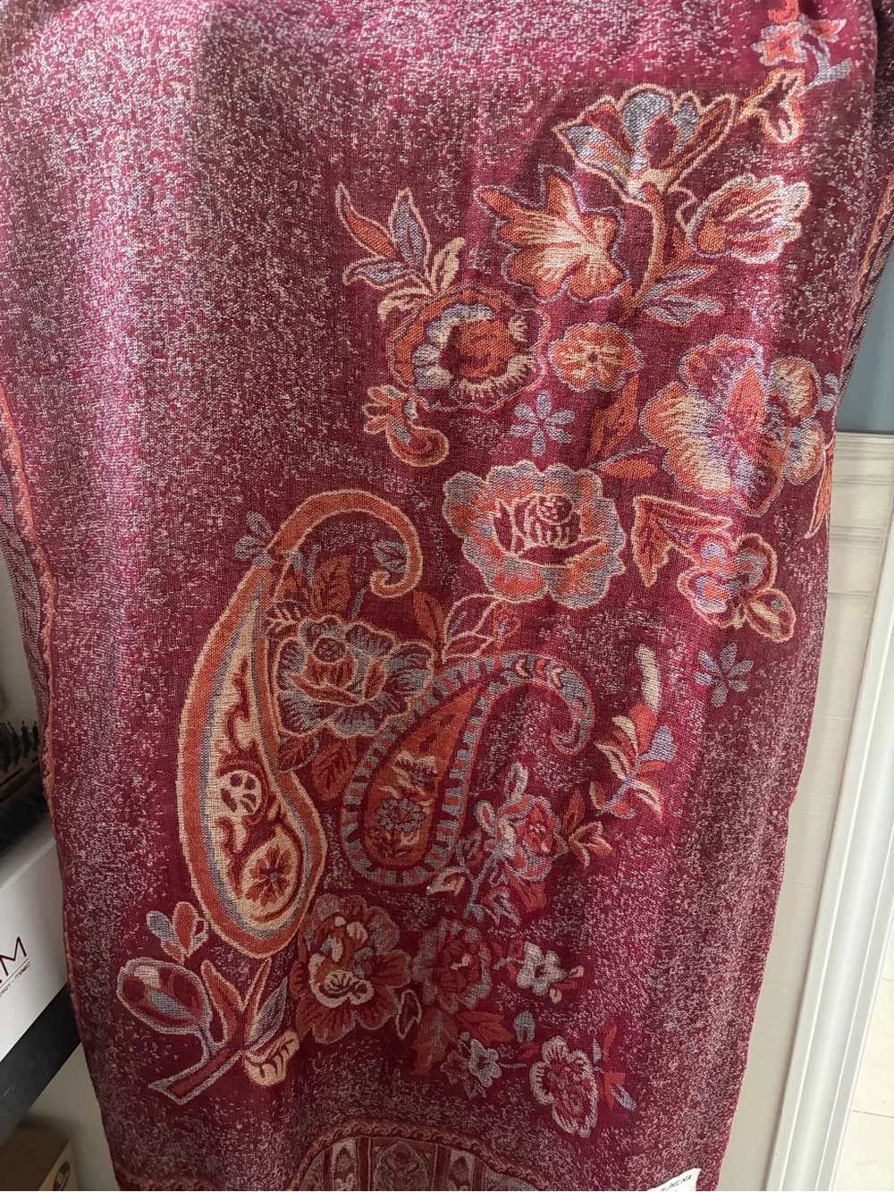pashmina Coral and Light Blue Floral Paisley Throw